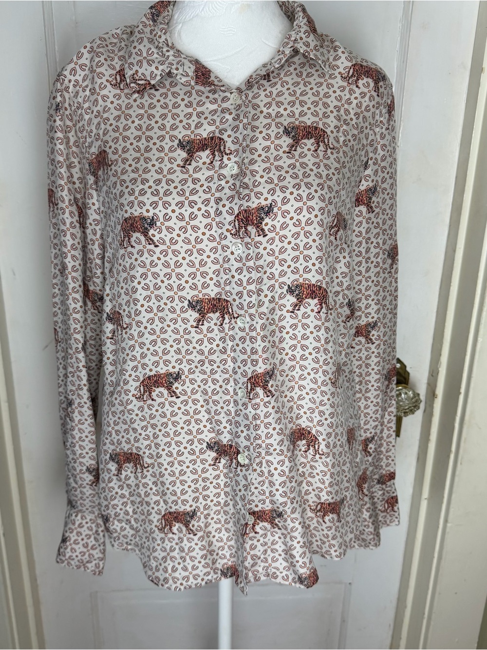 J. Crew Collection 100% Silk Wandering Tiger/Horseshoe Print Button-Up Top